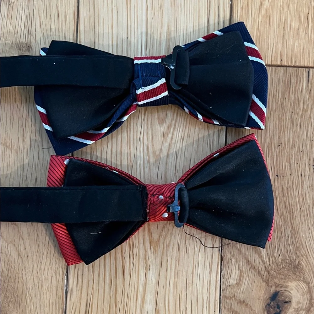 Set of Three Kids Bow Ties Clip On - Striped and Polka Dot